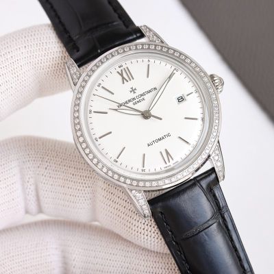 TW Factory Vacheron Constantin Patrimony 9015 Movement 40mm Italian Cowhide Leather Strap Diamond Bezel Watch